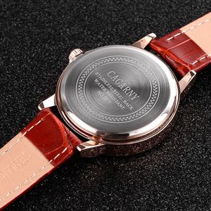 CAGARNY 6875 ronde wijzerplaat waterbestendig sterrenhemel patroon Fashion vrouwen Quartz Wrist Watch with lederen Band (paars)