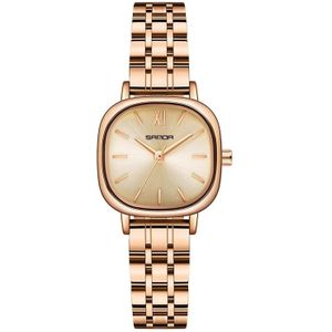 SANDA P1098 Simple Bar Scale Ovale wijzerplaat Quartz horloge voor vrouwen (stalen riemroos goud)