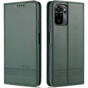 Voor Xiaomi Redmi Note 10 AZNS magnetische kalf textuur horizontale flip lederen geval met kaart slots & houder & portemonnee (donkergroen)