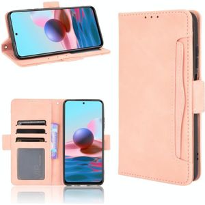 Voor Xiaomi Redmi Note 10 4G / Note 10S Skin Feel Kalfspatroon Horizontale Flip Lederen Case met houder  Kaart Slots & Fotolijst (Roze)