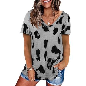 Leopard Texture Print Losse T-shirt met korte mouwen voor dames (kleur: Grijs Maat: XXXL)