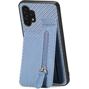 Voor Samsung Galaxy A32 5G Koolstofvezel Verticale Flip Rits Telefoon Case(Blauw)