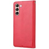 Voor Samsung Galaxy S21 FE Kneden Huid textuur horizontale flip lederen geval met fotolijst & houder & kaart slots &portemonnee (rood)