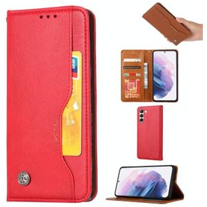 Voor Samsung Galaxy S21 FE Kneden Huid textuur horizontale flip lederen geval met fotolijst & houder & kaart slots &portemonnee (rood)