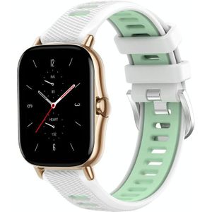Voor Amazfit GTS 2 22 mm kruistextuur twee kleuren siliconen stalen gesp horlogeband (wit + groenblauw)