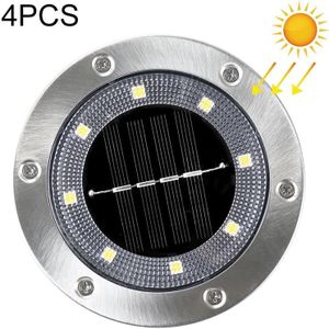 4 STUKS 8 LED's Solar Outdoor Garden Lawn Light Sensor Type Intelligent Light Control Buried Light  Warm White Light (Silver)