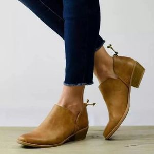 Herfst en winter puntige lage hakken laarzen vrouwen lage buis laarzen  schoenmaat: 38 (bruin)
