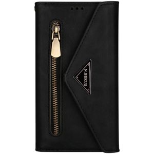 Voor iPhone 6 Plus Skin Feel Zipper Horizontale Flip Lederen case met Holder & Card Slots & Photo Frame & Lanyard & Long Rope(Black)