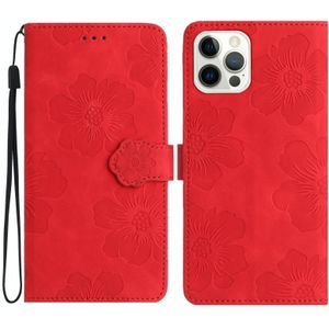 Voor iPhone 15 Pro Max Flower Embossing patroon lederen telefoonhoes