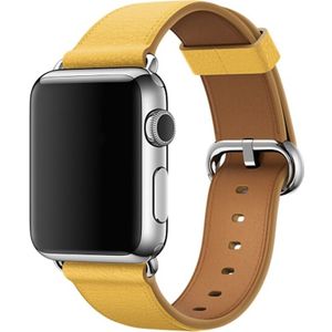 Klassieke knop lederen polsband horloge band voor Apple Watch serie 3 & 2 & 1 38mm (geel)