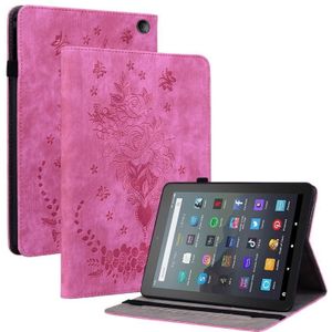 Voor Amazon Kindle Fire 7 2022 Butterfly Rose relif lederen tablethoes (roze rood)