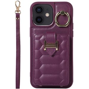 Voor iPhone 12 Vertical Card Bag Ring Holder Phone Case met Dual Lanyard