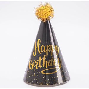 10 STUKS Harige Bal Verjaardag Papier Hoed Kroon Verjaardag Cake Hoed Partij Decoratie (Gouden Bal Zwarte Grote Happy Dots)