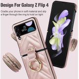 Voor Samsung Galaxy Z Flip4 V-vormige opvouwbare beschermende telefoonhoes met opvouwbare ring (rosgoud)