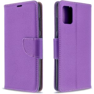 For Galaxy A51 Litchi Texture Pure Color Horizontal Flip PU Leather Case with Holder & Card Slots & Wallet & Lanyard(Purple)