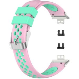 Voor Huawei Watch Fit 18mm Clasp Style Silicone Twee-kleur Vervanging Strap Watchband (Roze + Groen)