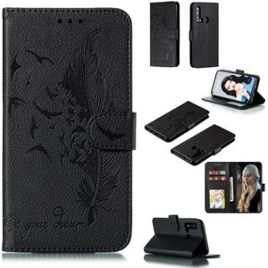 Feather patroon Litchi textuur horizontale Flip lederen draagtas met portemonnee & houder & kaartsleuven voor Huawei P20 Lite (2019)/Nova 5i (zwart)