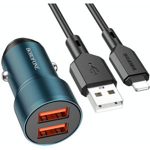 BOROFONE BZ19 Wisdom Dual USB-poorten autolader met USB naar 8-pins kabel