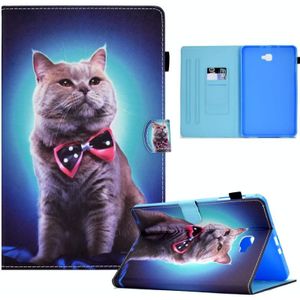 Voor Samsung Galaxy Tab A 10.1 2016 T580 Naaien Pen Slot Lederen Tablet Case (Bow Tie Cat)