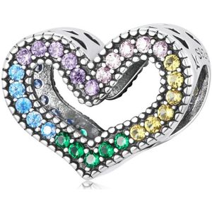 S925 Sterling Silver Rainbow Heart Beads DIY Armband Necklace Accessoires