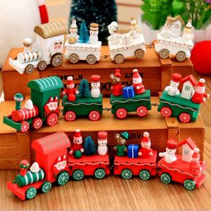 Tafeldecoratie van Kerstmis  houten treinen kinderen kleuterschool decoratie ornamenten Kerstcadeaus (wit)