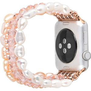 Voor Apple Watch 5 & 4 44mm / 3 & 2 & 1 42mm Pearl Crystal Watchband(Pearl + Pink Crystal)