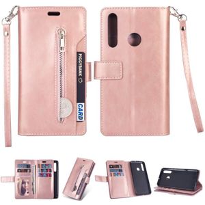 Voor Samsung Galaxy M30 / Galaxy A40s Multifunctionele Rits Horizontale Flip Lederen case met Holder & Wallet & 9 Card Slots & Lanyard(Rose Gold)