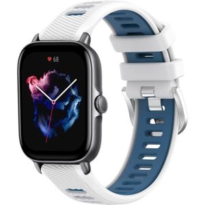 Voor Amazfit GTS 3 22 mm kruistextuur twee kleuren siliconen stalen gesp horlogeband (wit + blauw)