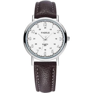 Yazole 281 Dubbele Digitale Dial Simple Retro Business Couple Quartz horloge (grote witte lade bruine riem)