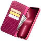 Qialino kleine krokodil textuur horizontale flip lederen tas met houder & kaart slots & portefeuille voor iphone 13 pro (rose rood)