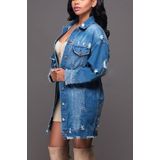 Dames Plus Size Mid-Length Ripped Denim Trench Coat (XXL)