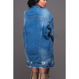 Dames Plus Size Mid-Length Ripped Denim Trench Coat (XXL)