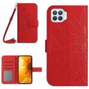 Voor OPPO Reno4 Lite/A93 4G Skin Feel Sun Flower Pattern Flip Leather Phone Case met Lanyard (Rood)