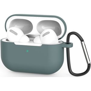 Voor AirPods Pro 3 Siliconen draadloze oortelefoon beschermhoes met Lanyard Hole & Carabiner(Donkergroen)