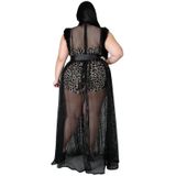 Doorzichtig sexy net garen plus size jurk tweedelige pak (kleur: zwart Maat: XL)