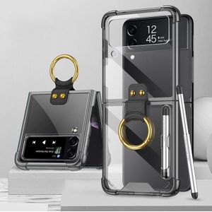 For Samsung Galaxy Z Flip3 5G GKK Shockproof Airbag Phone Case with Ring Holder & Stylus Pen(Transparent Black)