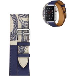 Voor Apple Watch Series 5 & 4 44mm / 3 & 2 & 1 42mm Zeefdruk Patroon Lederen Horlogeband(Blauw)