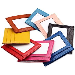 Koeienhuid leren Litchi textuur Open Type effen kleur kaart houder RFID blokkeren kaart Bag beschermende Case(Pink)