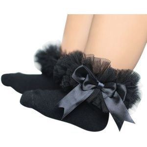 3 paar Bow Lace sokken Baby katoen Ankle sokken  maat: S (zwart)