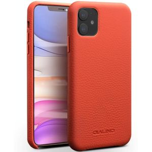 Voor iPhone 11 QIALINO Schokbestendige topgraan lederen beschermhoes (Oranje)