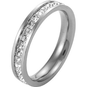 2 PCS Girls Simple Titanium Steel Diamond Ring  Size: US Size 4(Single Row Silver)