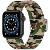 Verstelbare elastische print horlogeband voor Apple Watch Series 6 & se & 5 & 4 44mm / 3 & 2 & 1 42mm (camouflage groen)