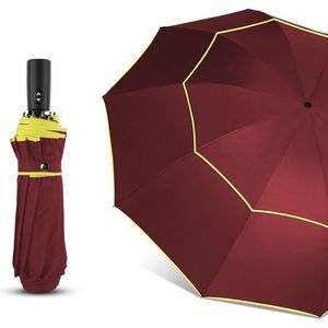 Volledig automatische dubbele regen 3 vouwen wind resistent reizen Business grote paraplu (rood)