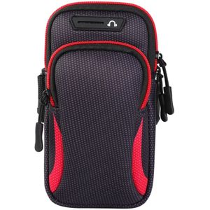 Multifunctionele universele dubbellaagse rits sport arm Case telefoon tas met oortelefoon gat voor 6 6 inch of onder smartphones (rood)