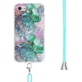 2.0 mm Airbag schokbestendig TPU-telefoonhoesje met lanyard voor iPhone SE 2022 / SE 2020 / 8 /7 (inktgroen marmer)