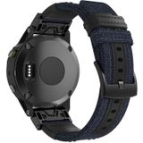 Canvas en lederen polsband horlogeband voor Garmin Fenix5 Plus  polsband grootte: 150 + 110mm (blauw)