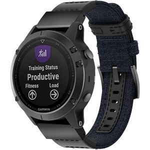 Canvas en lederen polsband horlogeband voor Garmin Fenix5 Plus  polsband grootte: 150 + 110mm (blauw)