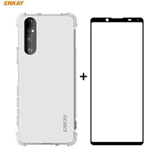 ??? Sony Xperia 5 II Hat-Prince ENKAY Clear TPU Shockproof Case Soft Anti-slip Cover + 0 26mm 9H 2.5D Full Glue Full Coverage Tempered Glass Protector Film