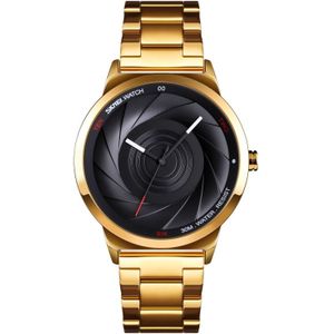 Skmei 9210 Fashion Trend Mens Business Polshorloge Eenvoudig driedimensionaal oppervlak waterdicht gouden quartz horloge man (Golden Black)