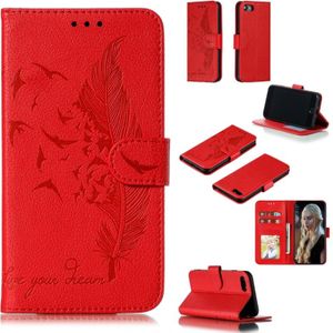 Feather patroon Litchi textuur horizontale Flip lederen draagtas met portemonnee & houder & kaartsleuven voor iPhone 8/7 (rood)